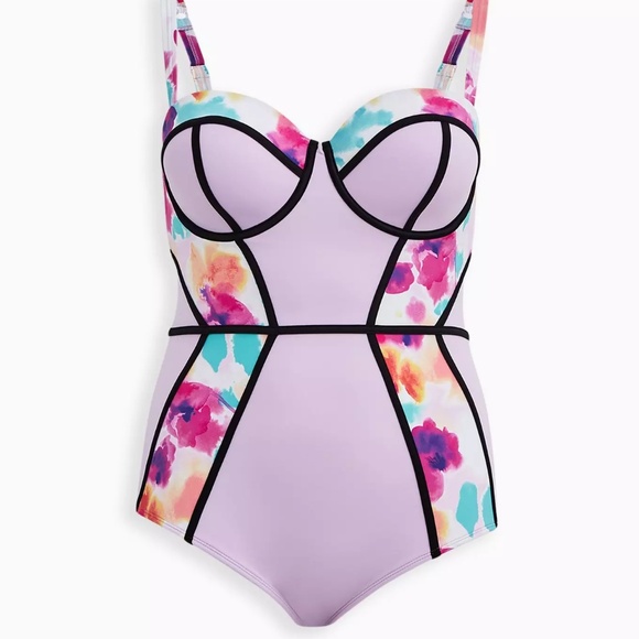 New w/out Tags Torrid Lavender Floral One-Piece Swimsuit 3x - Picture 6 of 6